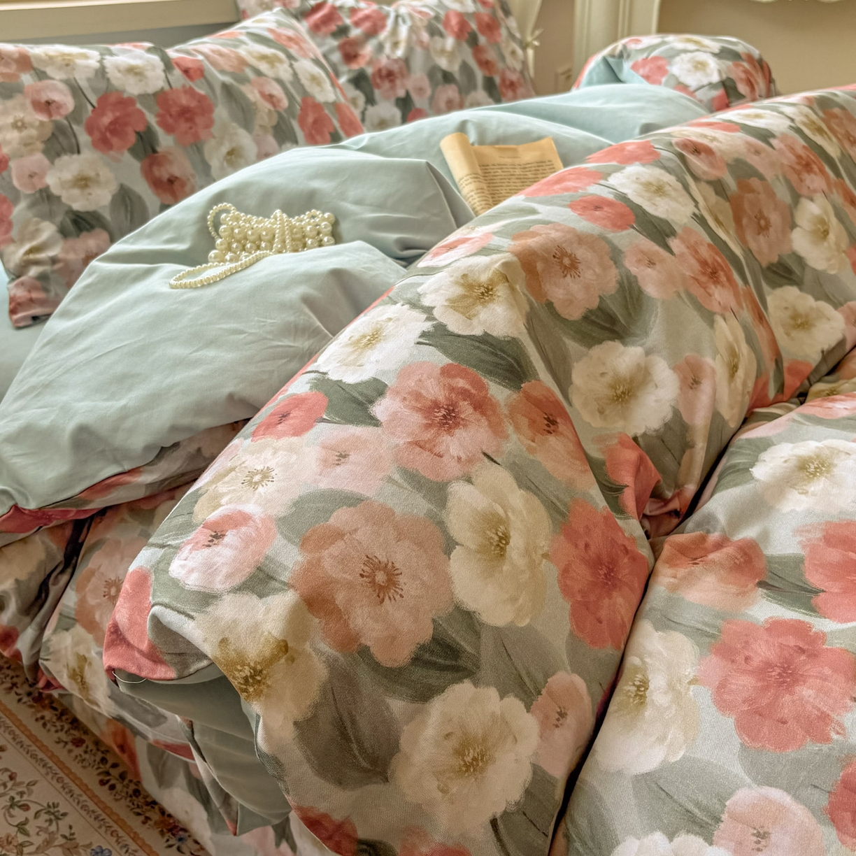 91家纺网 家纺一手货源 找家纺 田野 2025新款全棉13360加厚磨毛印花四件套 朵唯-绿