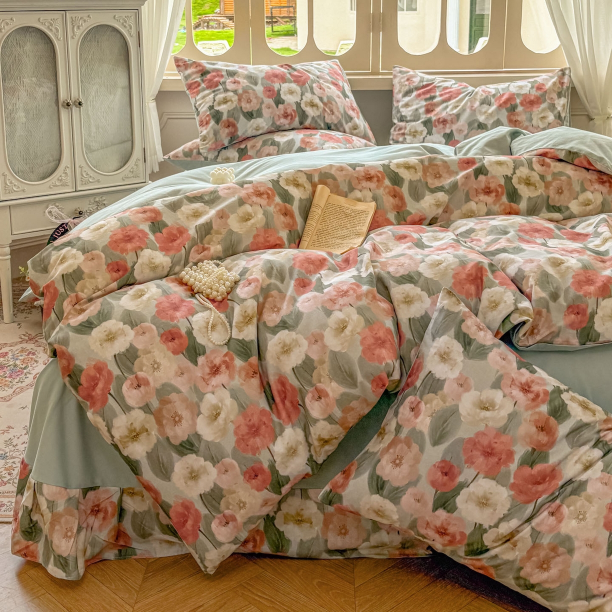 91家纺网 家纺一手货源 找家纺 田野 2025新款全棉13360加厚磨毛印花四件套 朵唯-绿