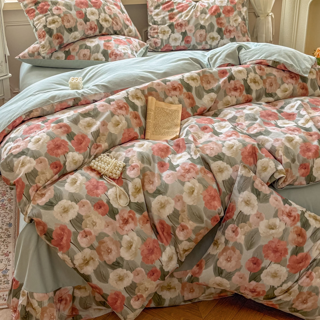 91家纺网 家纺一手货源 找家纺 田野 2025新款全棉13360加厚磨毛印花四件套 朵唯-绿