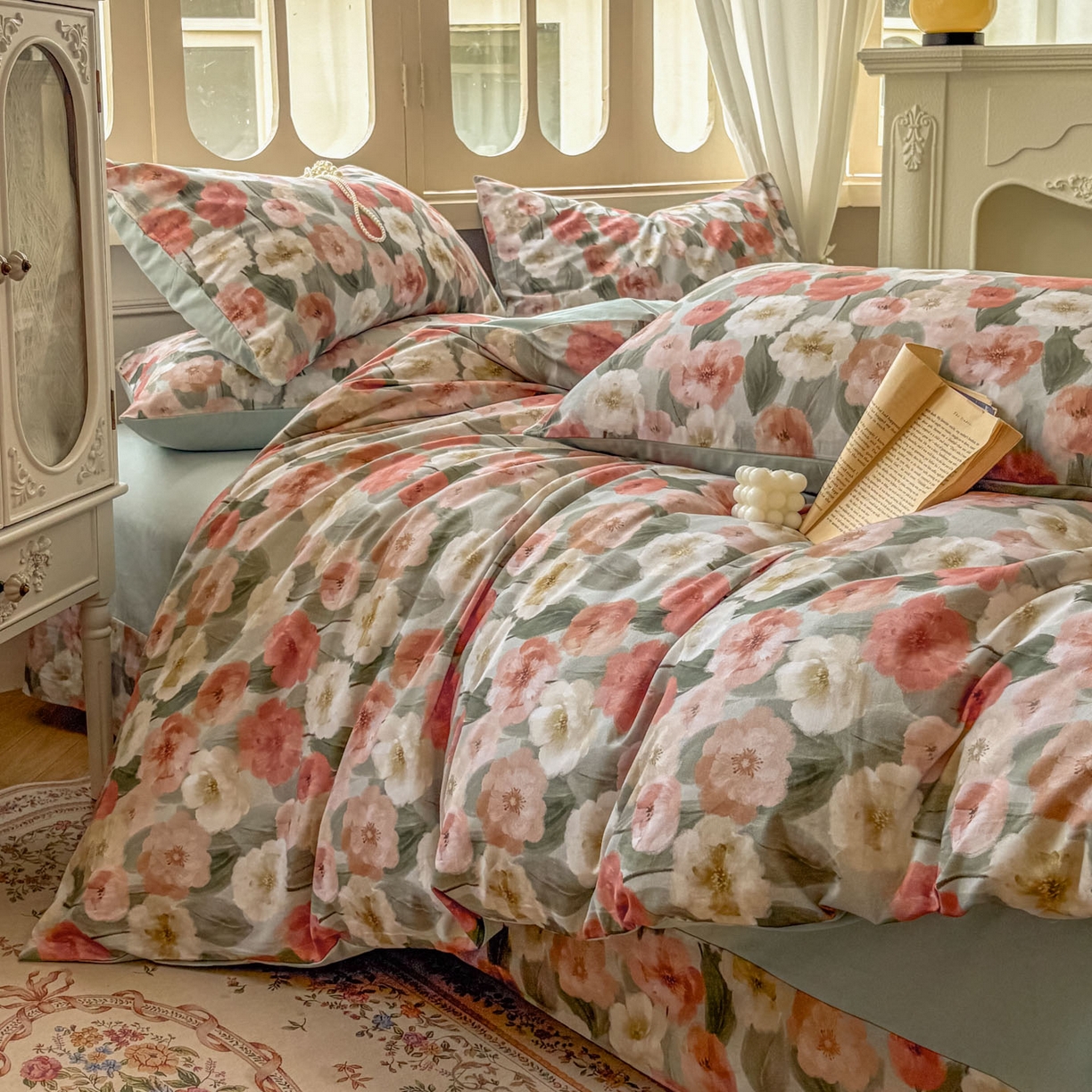 91家纺网 家纺一手货源 找家纺 田野 2025新款全棉13360加厚磨毛印花四件套 朵唯-绿