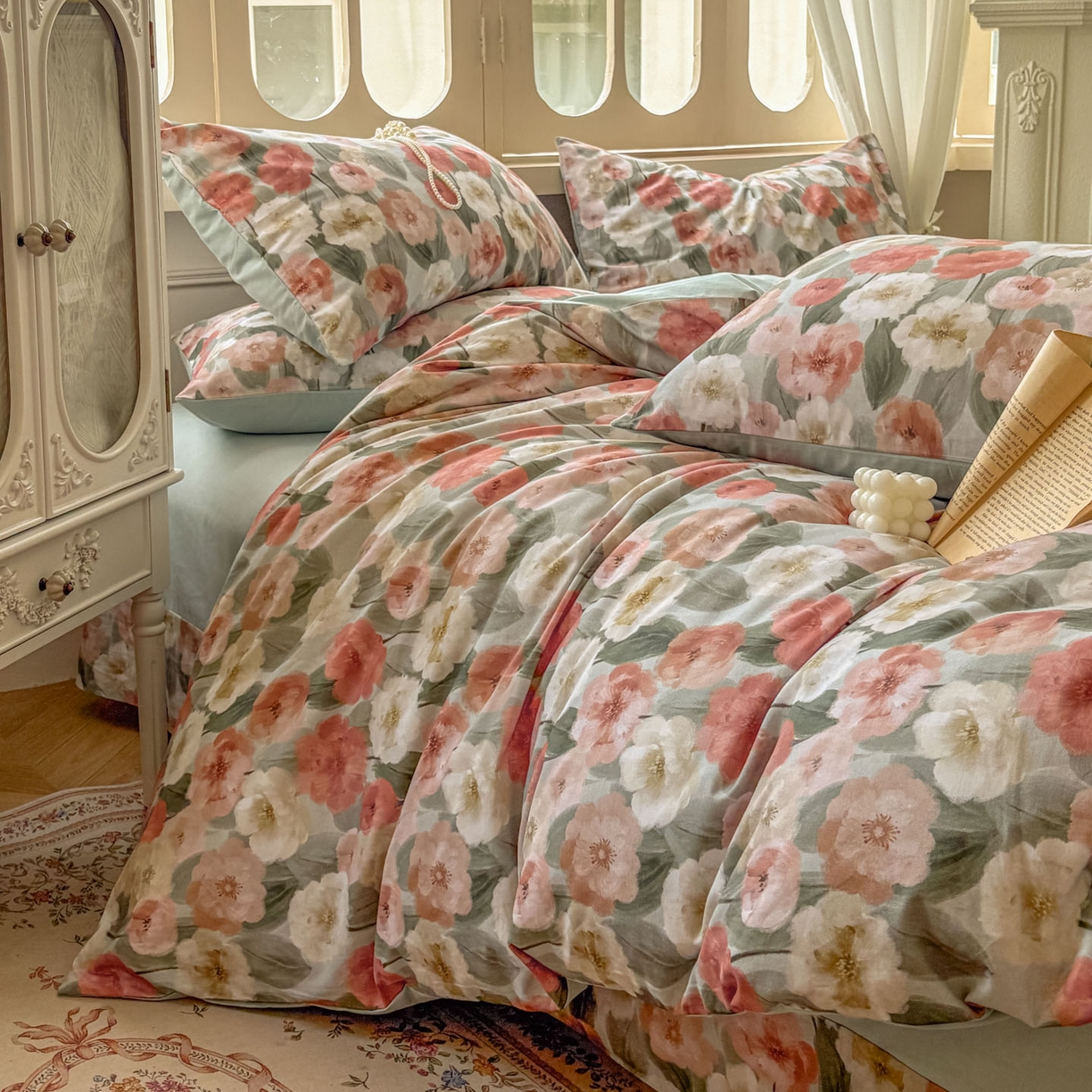 91家纺网 家纺一手货源 找家纺 田野 2025新款全棉13360加厚磨毛印花四件套 朵唯-绿