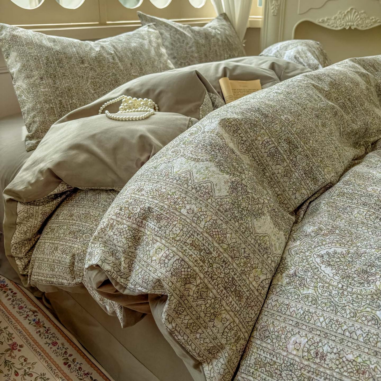 91家纺网 家纺一手货源 找家纺 田野 2025新款全棉13360加厚磨毛印花四件套 菲雅-灰