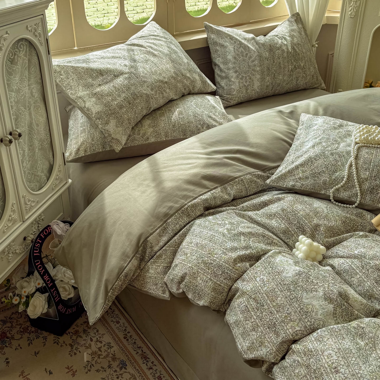 91家纺网 家纺一手货源 找家纺 田野 2025新款全棉13360加厚磨毛印花四件套 菲雅-灰