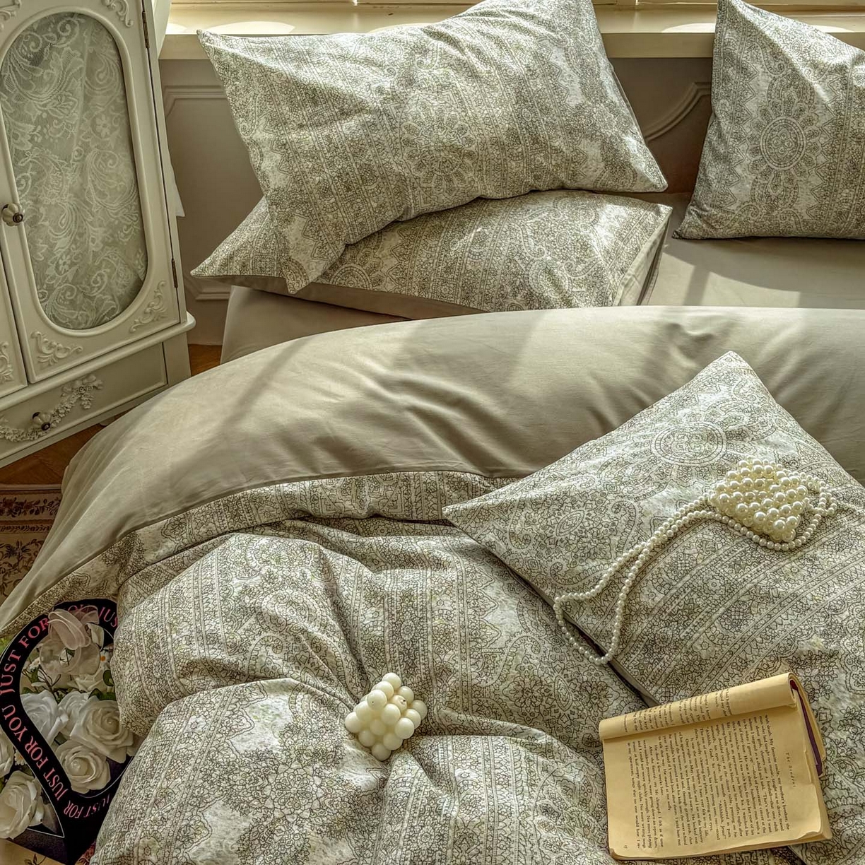 91家纺网 家纺一手货源 找家纺 田野 2025新款全棉13360加厚磨毛印花四件套 菲雅-灰