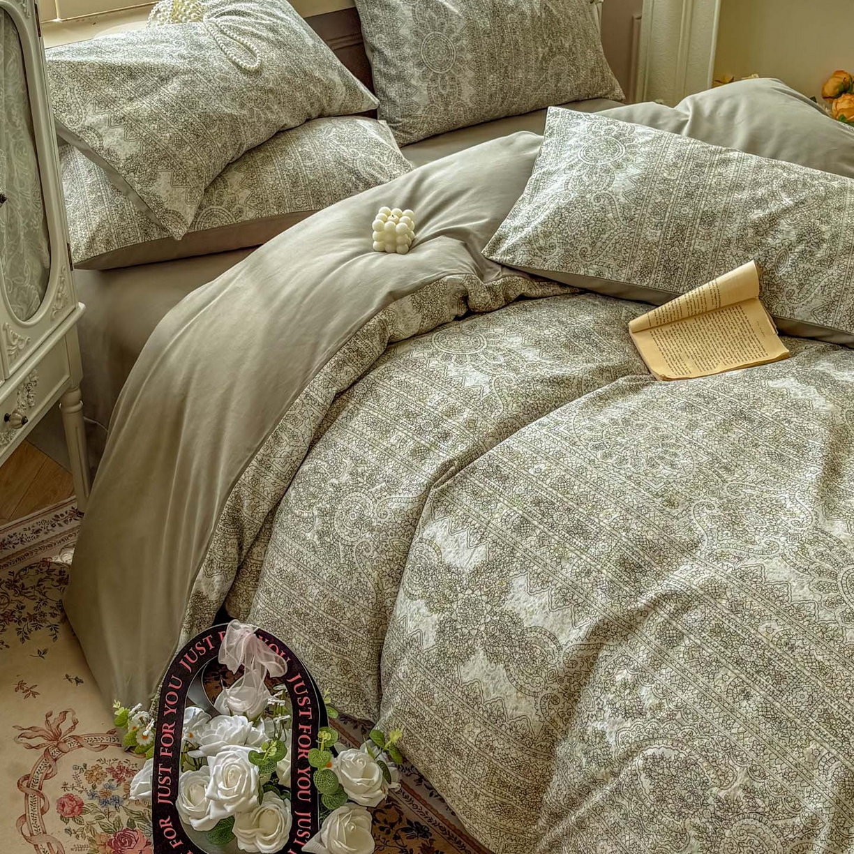 91家纺网 家纺一手货源 找家纺 田野 2025新款全棉13360加厚磨毛印花四件套 菲雅-灰