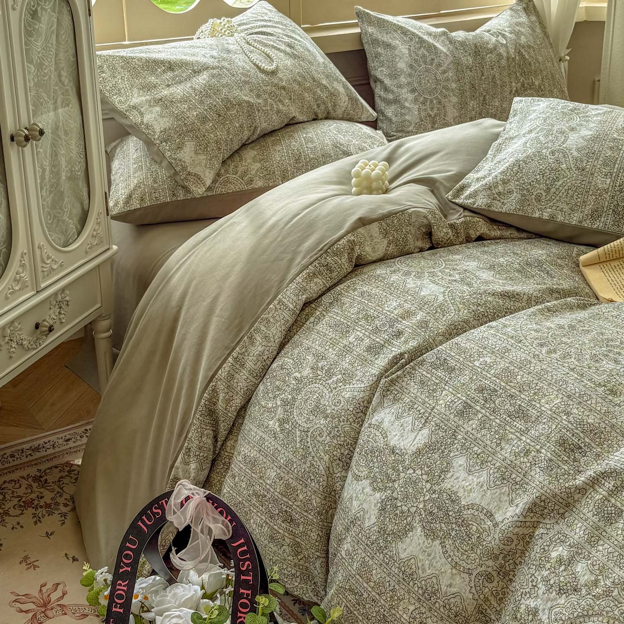 91家纺网 家纺一手货源 找家纺 田野 2025新款全棉13360加厚磨毛印花四件套 菲雅-灰