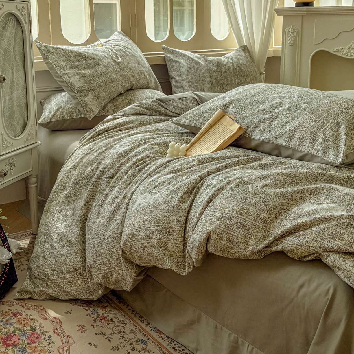 91家纺网 家纺一手货源 找家纺 田野 2025新款全棉13360加厚磨毛印花四件套 菲雅-灰