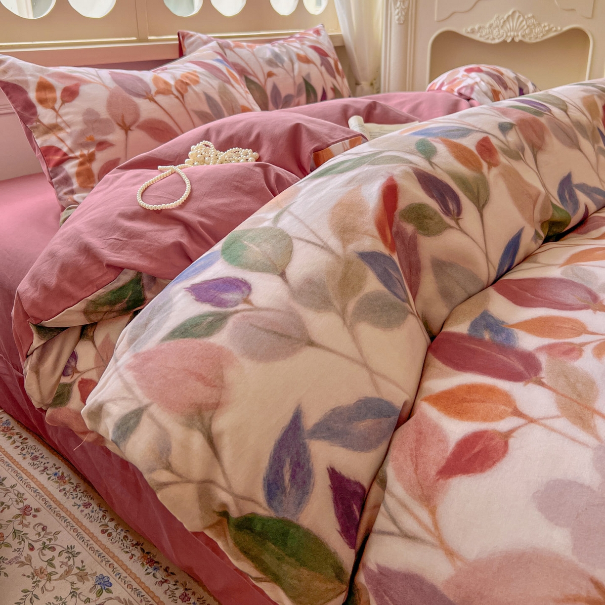 91家纺网 家纺一手货源 找家纺 田野 2025新款全棉13360加厚磨毛印花四件套 景秋-红