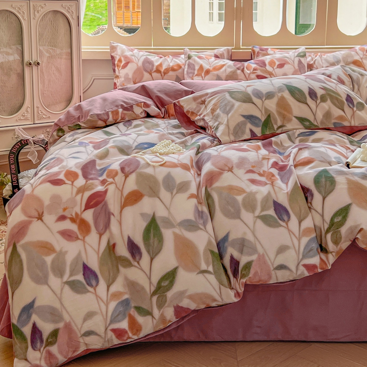 91家纺网 家纺一手货源 找家纺 田野 2025新款全棉13360加厚磨毛印花四件套 景秋-红