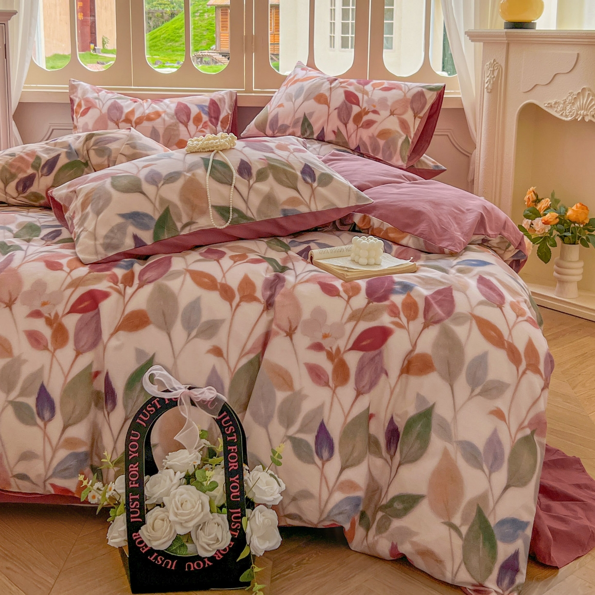 91家纺网 家纺一手货源 找家纺 田野 2025新款全棉13360加厚磨毛印花四件套 景秋-红