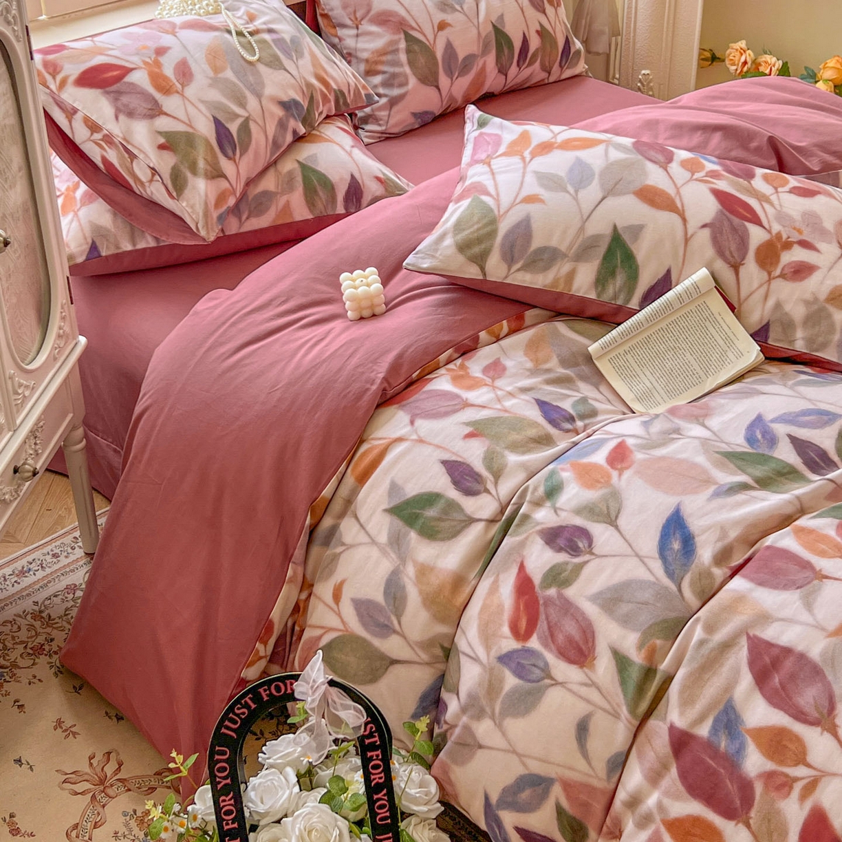 91家纺网 家纺一手货源 找家纺 田野 2025新款全棉13360加厚磨毛印花四件套 景秋-红