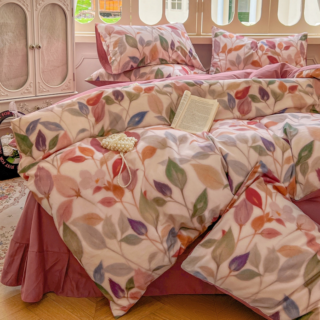 91家纺网 家纺一手货源 找家纺 田野 2025新款全棉13360加厚磨毛印花四件套 景秋-红