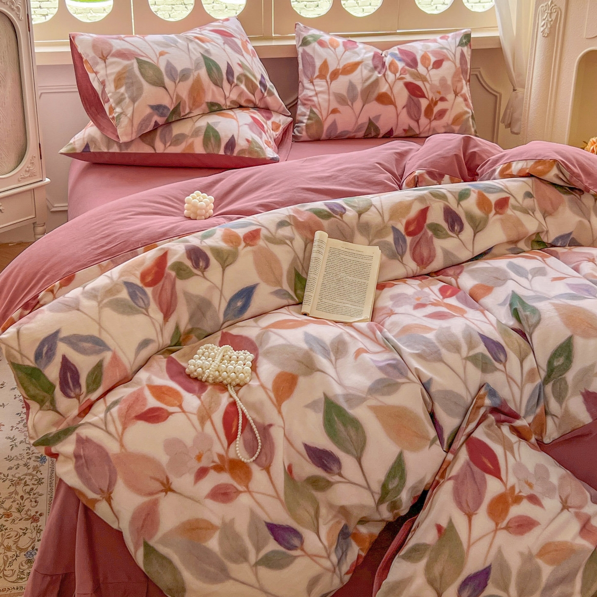 91家纺网 家纺一手货源 找家纺 田野 2025新款全棉13360加厚磨毛印花四件套 景秋-红