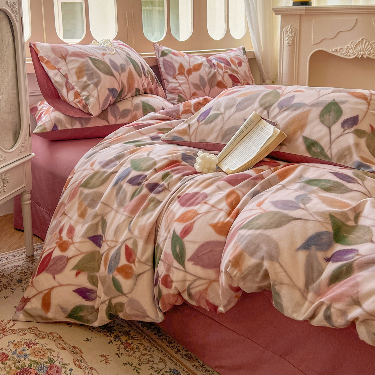 91家纺网 家纺一手货源 找家纺 田野 2025新款全棉13360加厚磨毛印花四件套 景秋-红