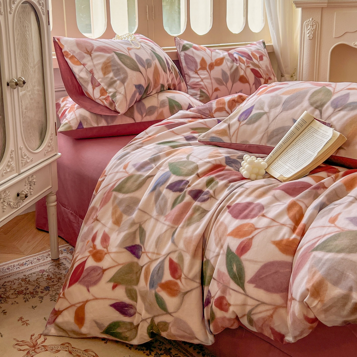 91家纺网 家纺一手货源 找家纺 田野 2025新款全棉13360加厚磨毛印花四件套 景秋-红