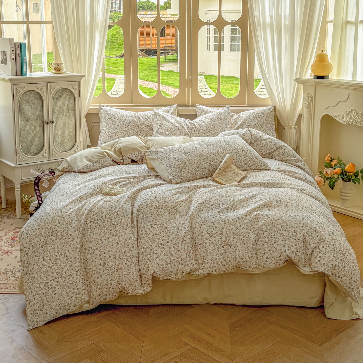 田野 2025新款全棉13360加厚磨毛印花四件套 浪漫人生-米