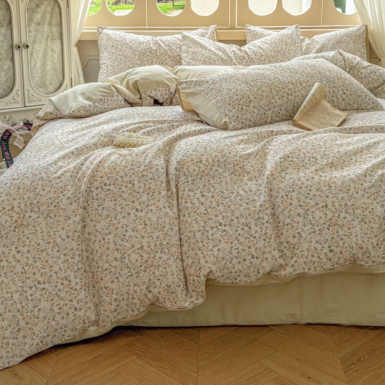 91家纺网 家纺一手货源 找家纺 田野 2025新款全棉13360加厚磨毛印花四件套 浪漫人生-米