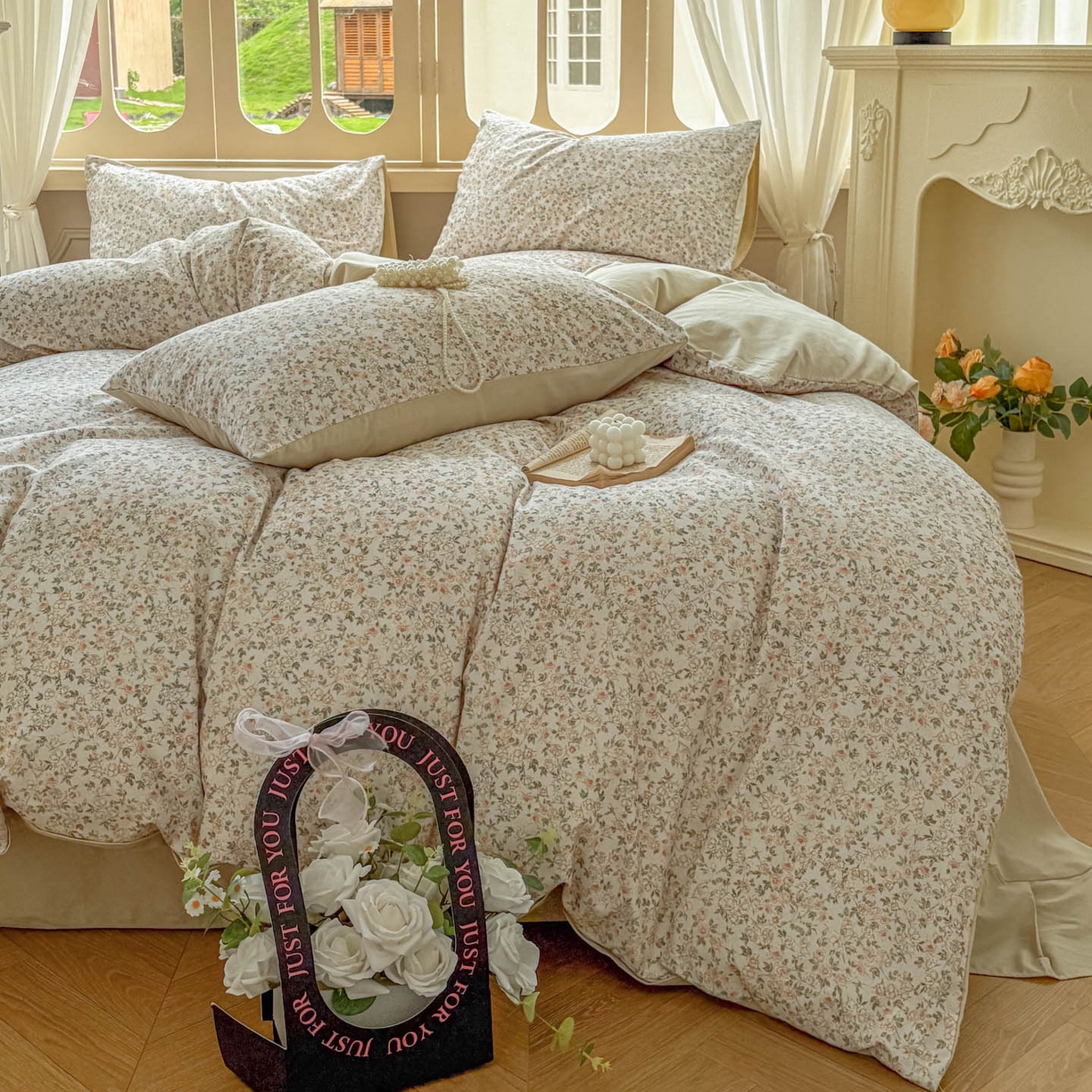 91家纺网 家纺一手货源 找家纺 田野 2025新款全棉13360加厚磨毛印花四件套 浪漫人生-米