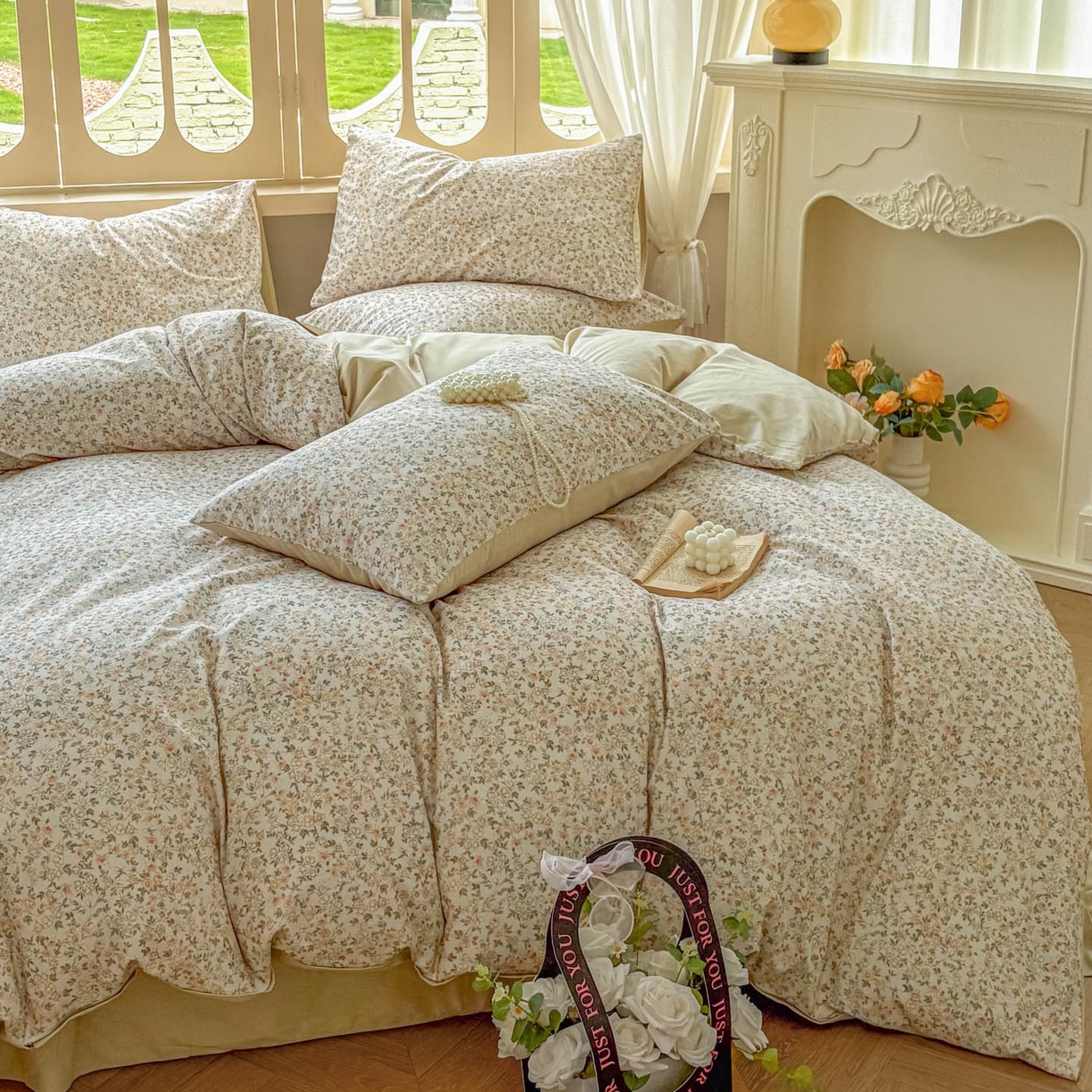 91家纺网 家纺一手货源 找家纺 田野 2025新款全棉13360加厚磨毛印花四件套 浪漫人生-米