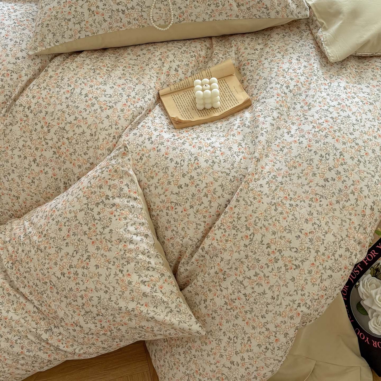 91家纺网 家纺一手货源 找家纺 田野 2025新款全棉13360加厚磨毛印花四件套 浪漫人生-米