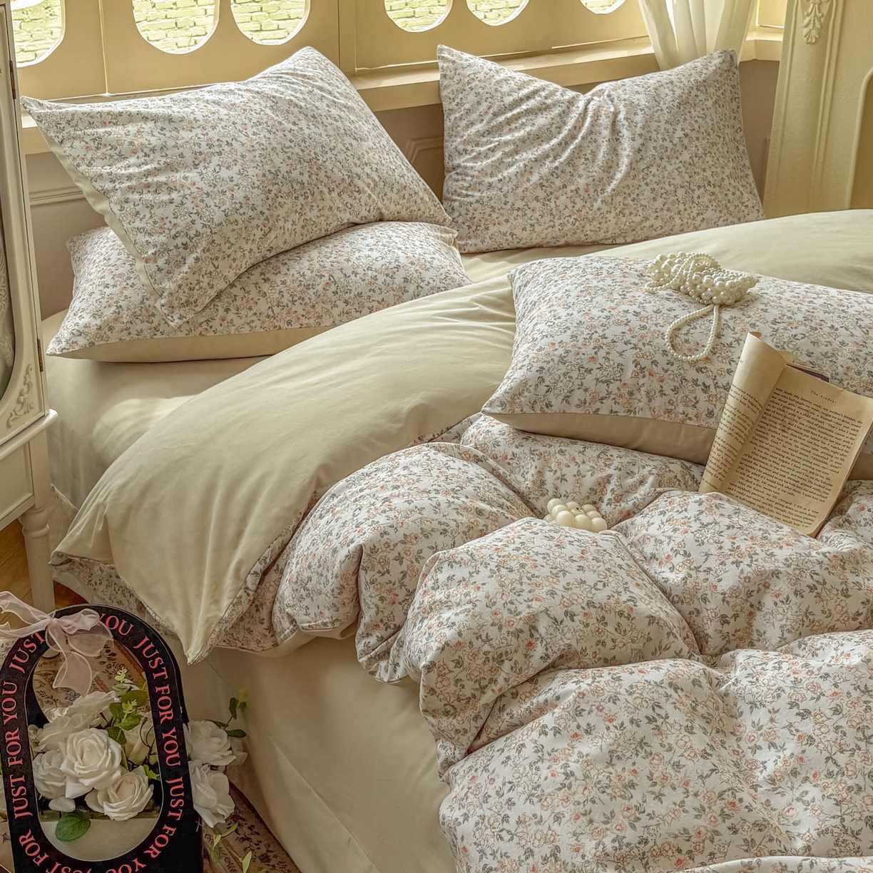 91家纺网 家纺一手货源 找家纺 田野 2025新款全棉13360加厚磨毛印花四件套 浪漫人生-米