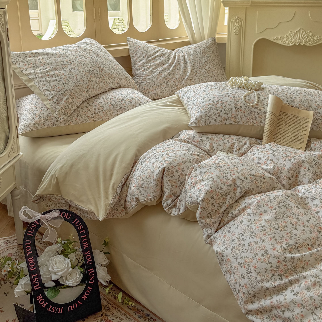 91家纺网 家纺一手货源 找家纺 田野 2025新款全棉13360加厚磨毛印花四件套 浪漫人生-米