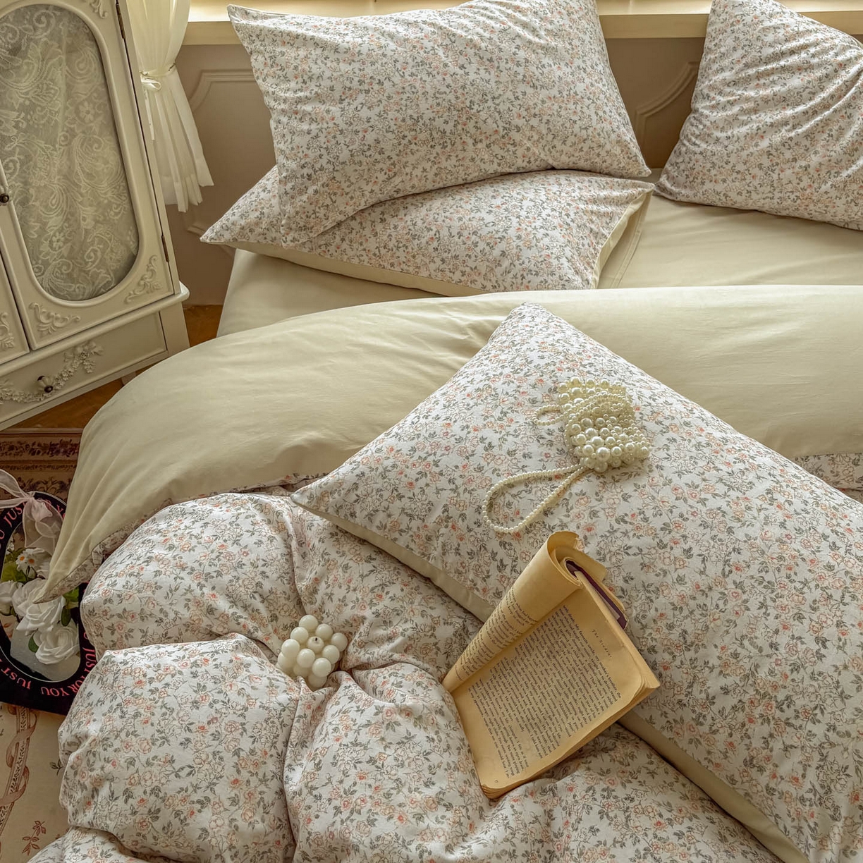 91家纺网 家纺一手货源 找家纺 田野 2025新款全棉13360加厚磨毛印花四件套 浪漫人生-米