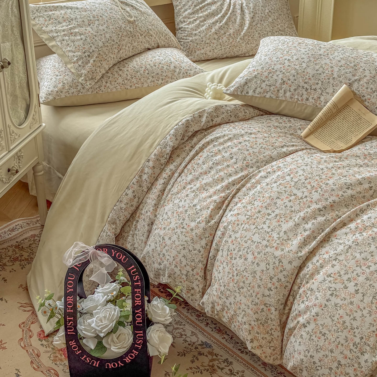 91家纺网 家纺一手货源 找家纺 田野 2025新款全棉13360加厚磨毛印花四件套 浪漫人生-米