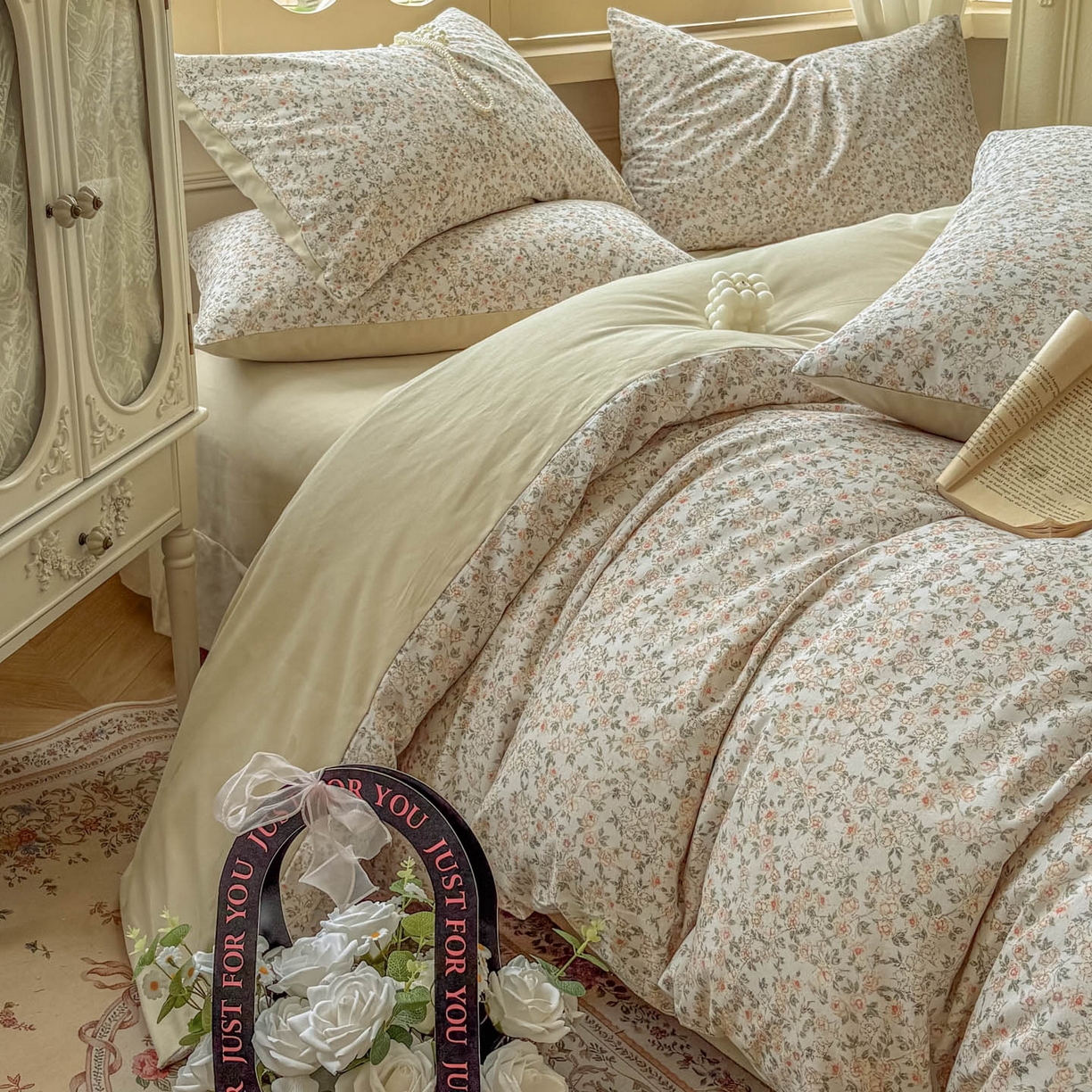 91家纺网 家纺一手货源 找家纺 田野 2025新款全棉13360加厚磨毛印花四件套 浪漫人生-米