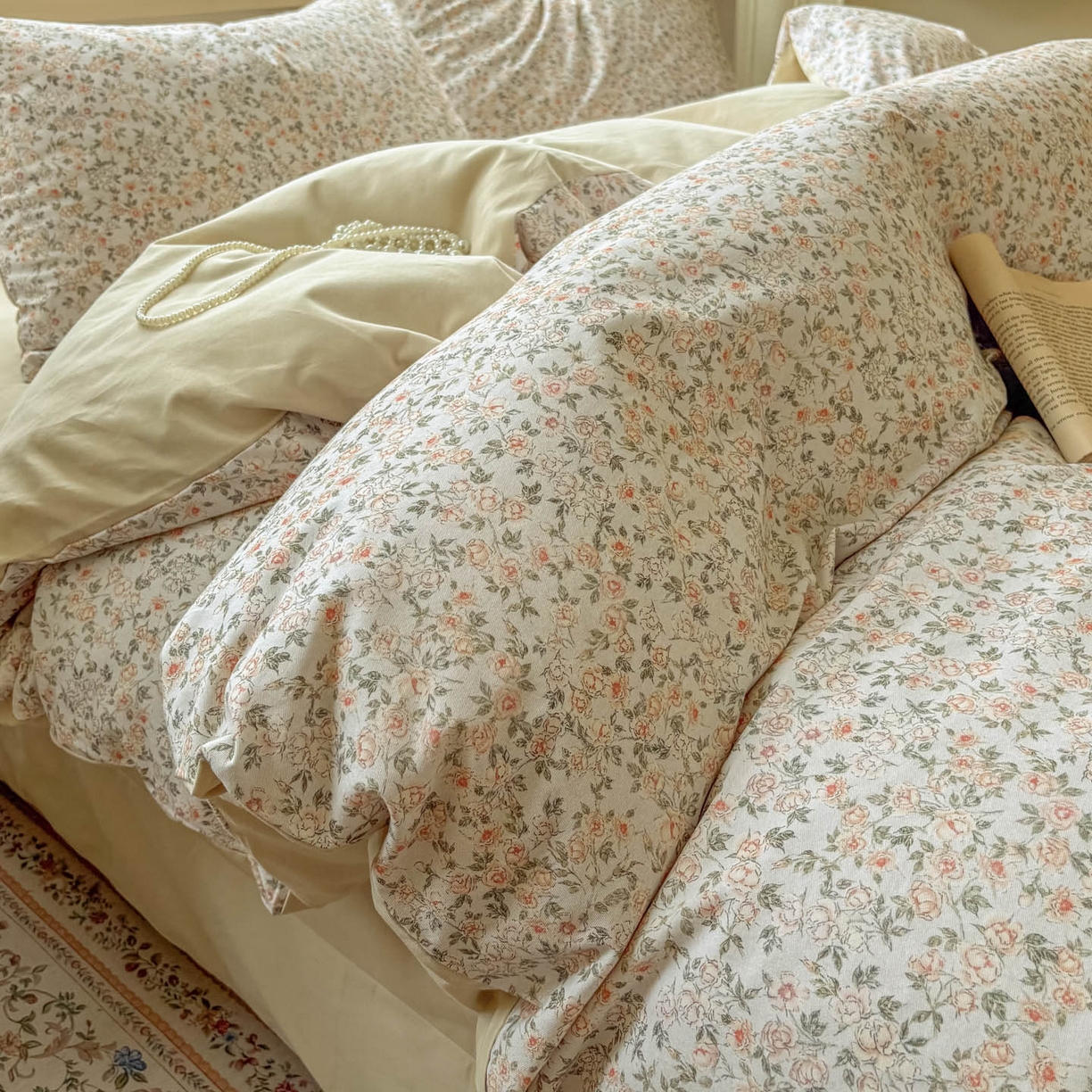 91家纺网 家纺一手货源 找家纺 田野 2025新款全棉13360加厚磨毛印花四件套 浪漫人生-米