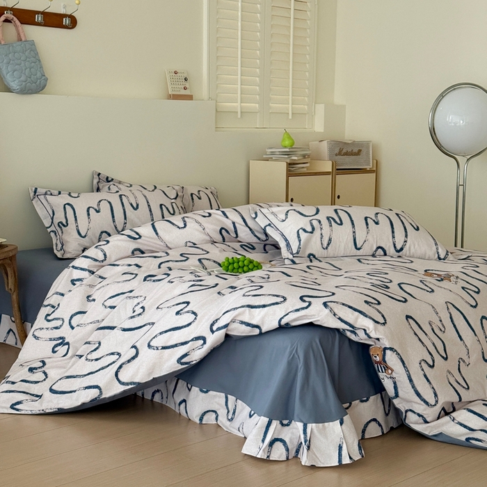 91家纺网 家纺一手货源 找家纺 于果 2025新款全棉纯棉生态磨毛四件套 幸运熊-蓝