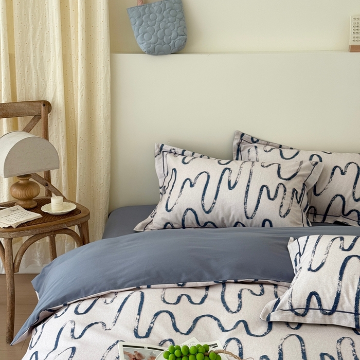 91家纺网 家纺一手货源 找家纺 于果 2025新款全棉纯棉生态磨毛四件套 幸运熊-蓝