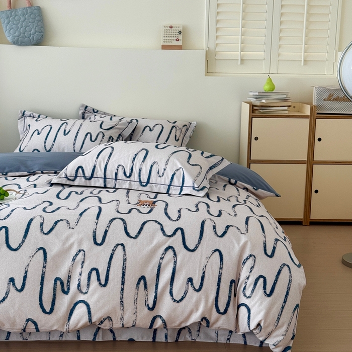 91家纺网 家纺一手货源 找家纺 于果 2025新款全棉纯棉生态磨毛四件套 幸运熊-蓝