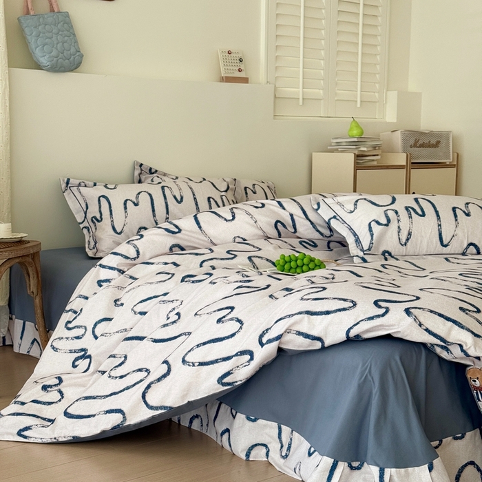 91家纺网 家纺一手货源 找家纺 于果 2025新款全棉纯棉生态磨毛四件套 幸运熊-蓝