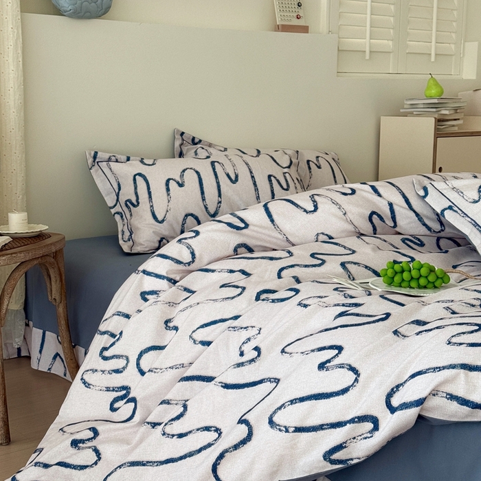 91家纺网 家纺一手货源 找家纺 于果 2025新款全棉纯棉生态磨毛四件套 幸运熊-蓝