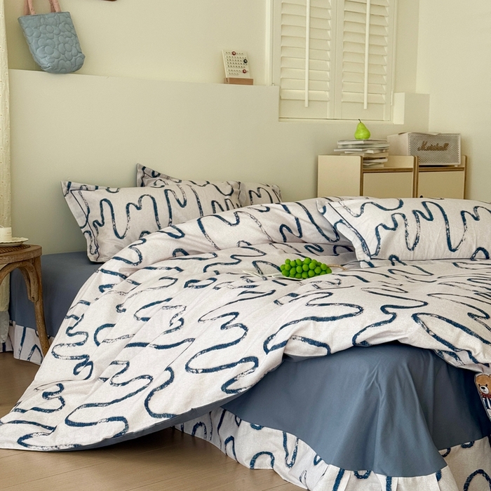 91家纺网 家纺一手货源 找家纺 于果 2025新款全棉纯棉生态磨毛四件套 幸运熊-蓝