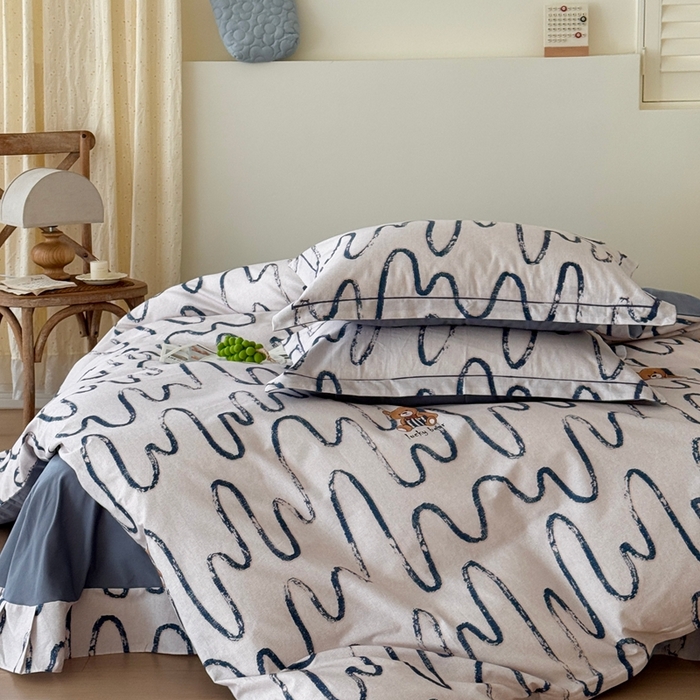 91家纺网 家纺一手货源 找家纺 于果 2025新款全棉纯棉生态磨毛四件套 幸运熊-蓝