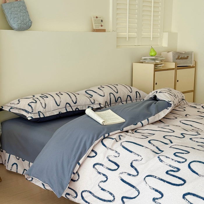 91家纺网 家纺一手货源 找家纺 于果 2025新款全棉纯棉生态磨毛四件套 幸运熊-蓝