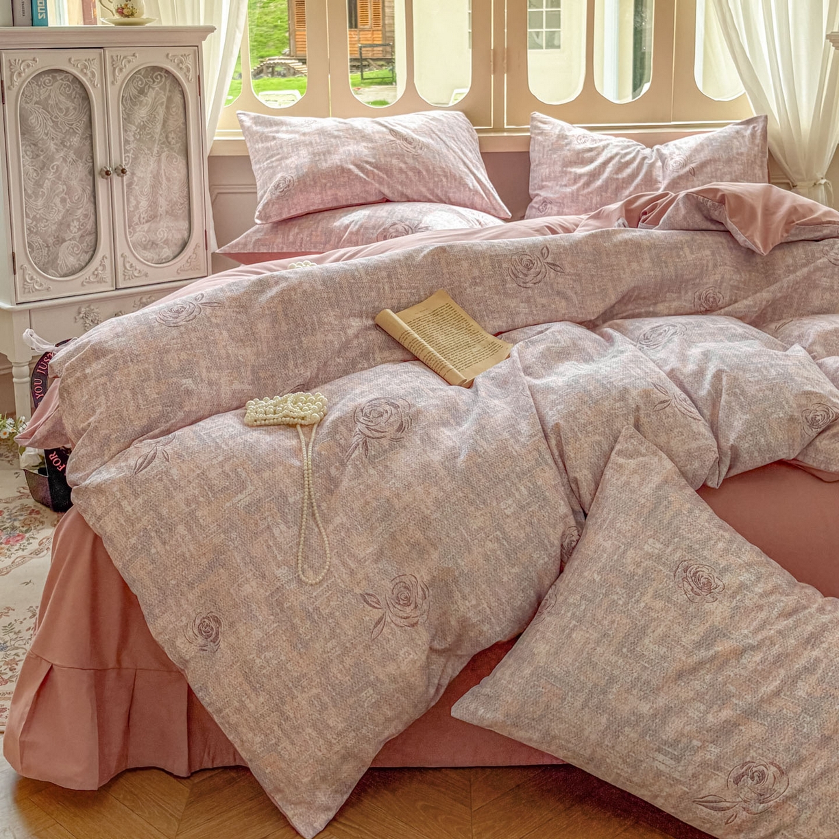 91家纺网 家纺一手货源 找家纺 田野 2025新款全棉13360加厚磨毛印花四件套 乐野-豆沙