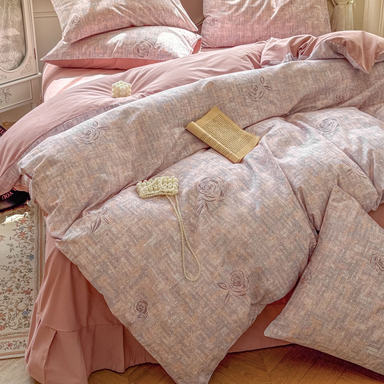 91家纺网 家纺一手货源 找家纺 田野 2025新款全棉13360加厚磨毛印花四件套 乐野-豆沙