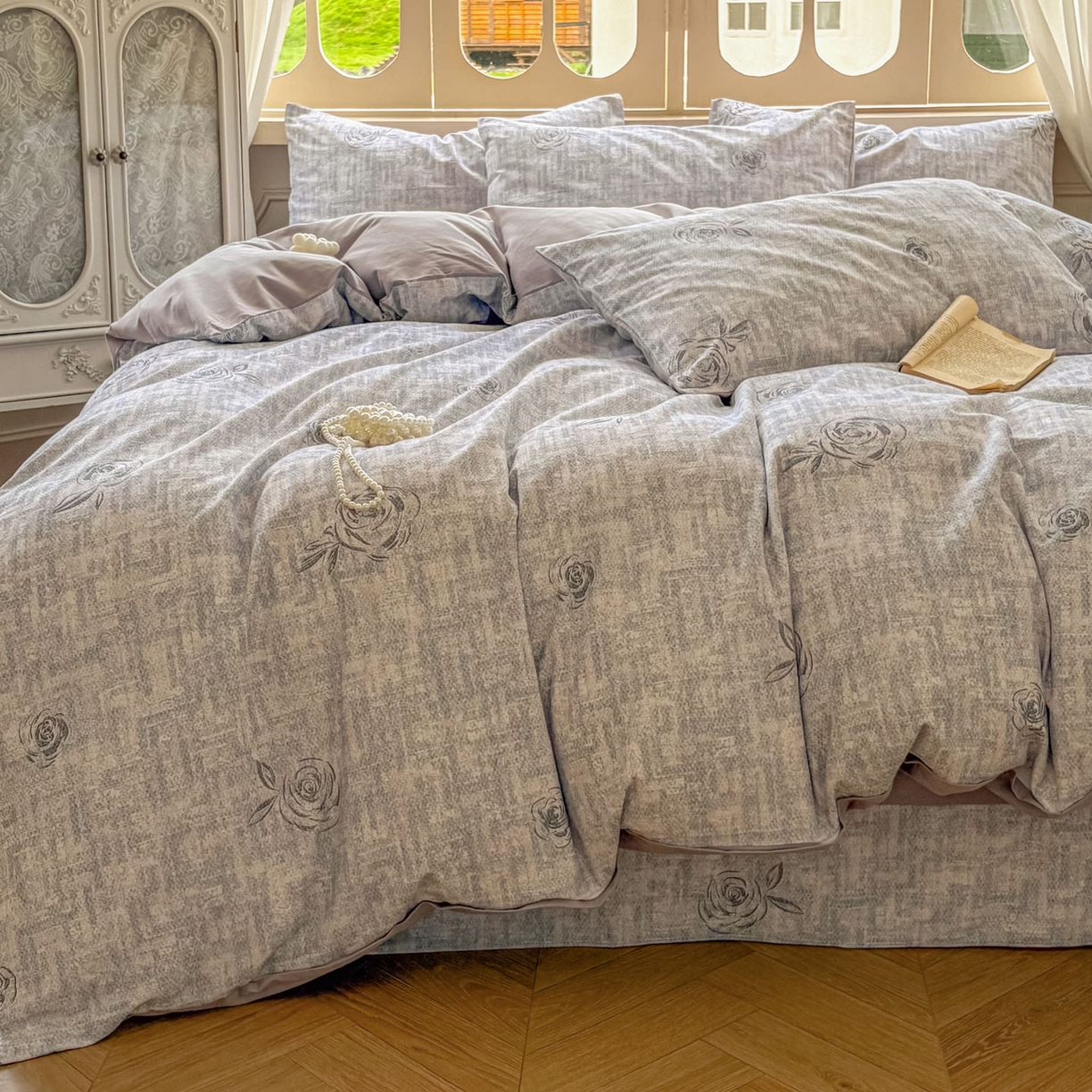 91家纺网 家纺一手货源 找家纺 田野 2025新款全棉13360加厚磨毛印花四件套 乐野-蓝