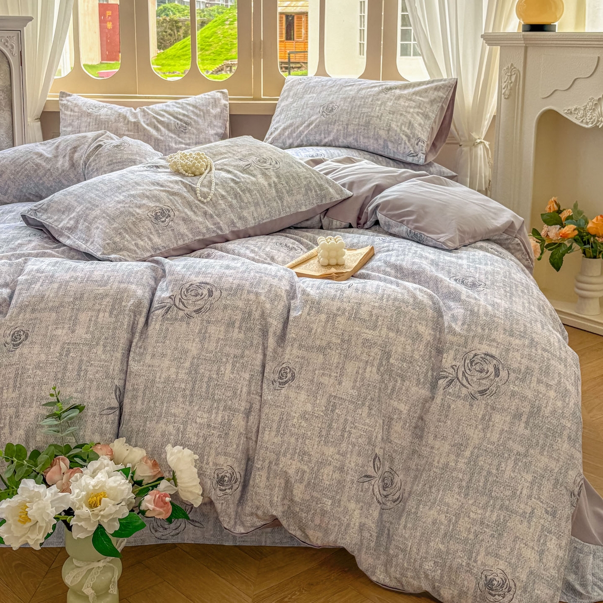 91家纺网 家纺一手货源 找家纺 田野 2025新款全棉13360加厚磨毛印花四件套 乐野-蓝