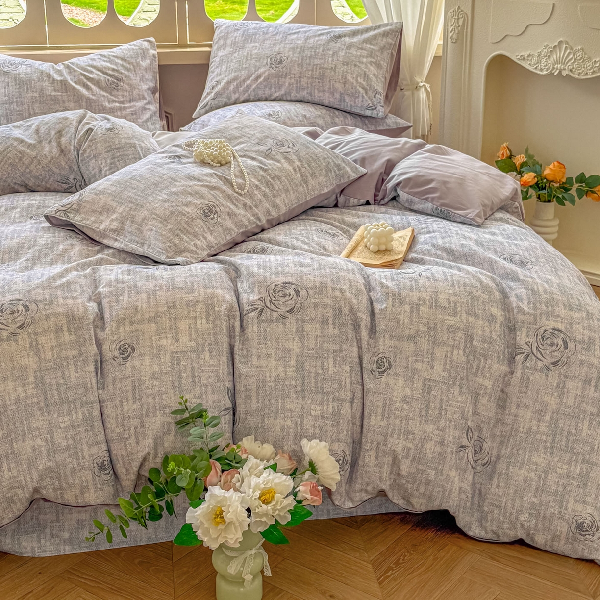 91家纺网 家纺一手货源 找家纺 田野 2025新款全棉13360加厚磨毛印花四件套 乐野-蓝