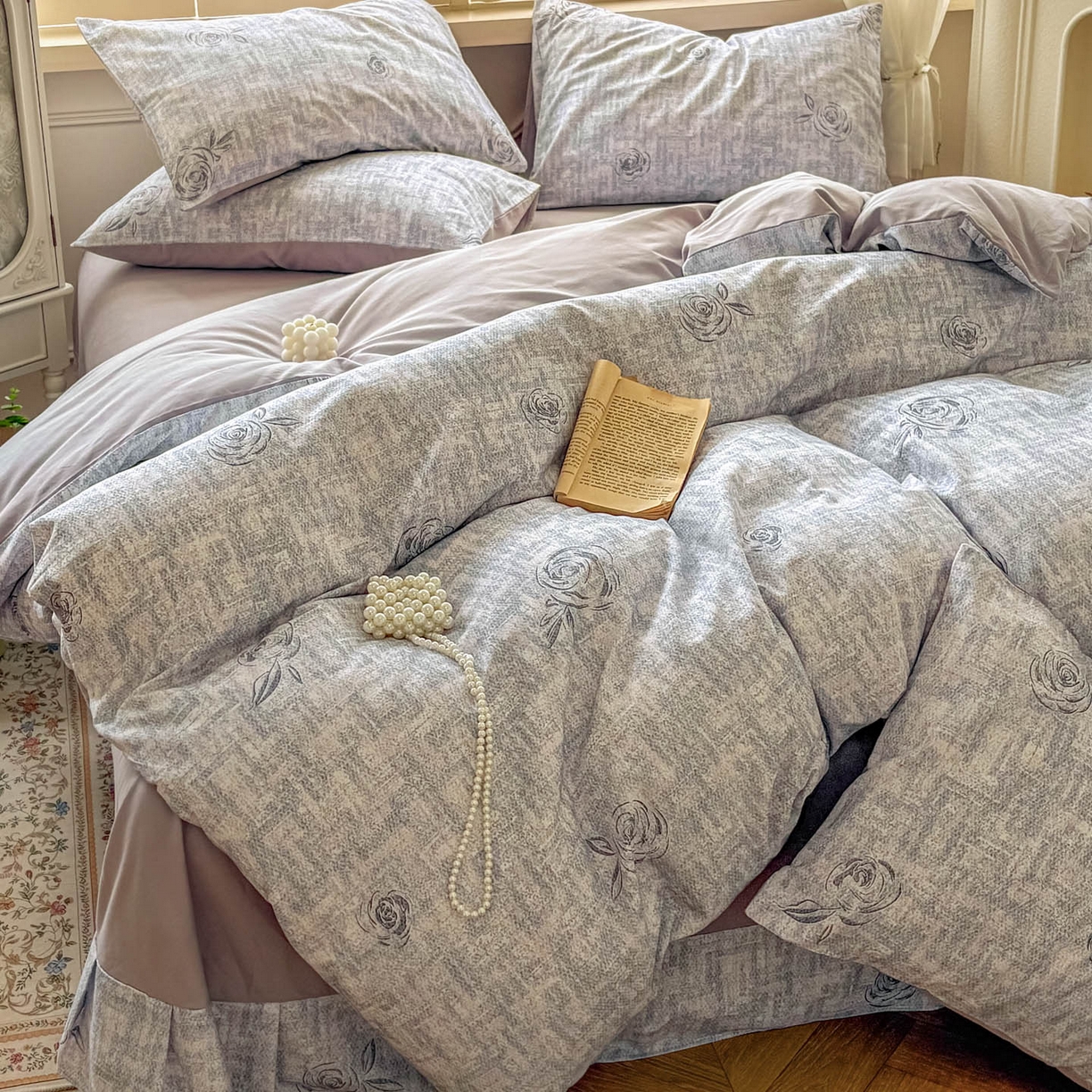 91家纺网 家纺一手货源 找家纺 田野 2025新款全棉13360加厚磨毛印花四件套 乐野-蓝