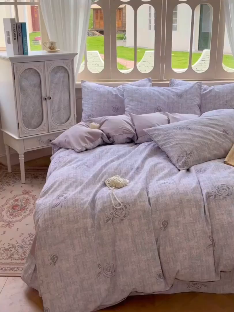 91家纺网 家纺一手货源 找家纺 田野 2025新款全棉13360加厚磨毛印花四件套 乐野-蓝