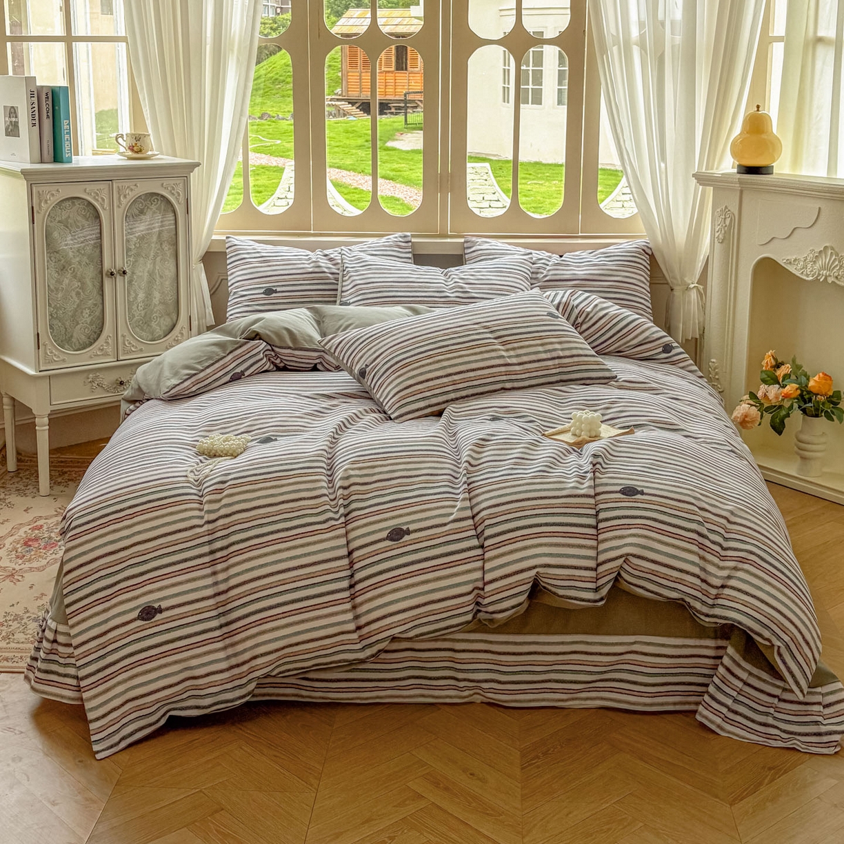 田野 2025新款全棉13360加厚磨毛印花四件套 清游-绿