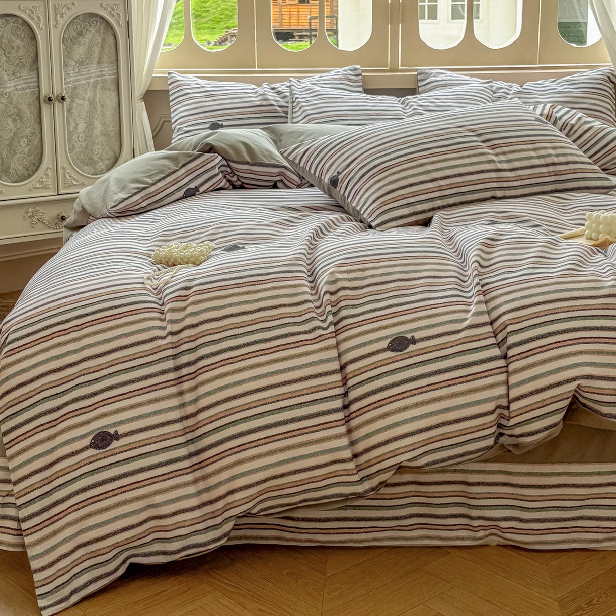 91家纺网 家纺一手货源 找家纺 田野 2025新款全棉13360加厚磨毛印花四件套 清游-绿