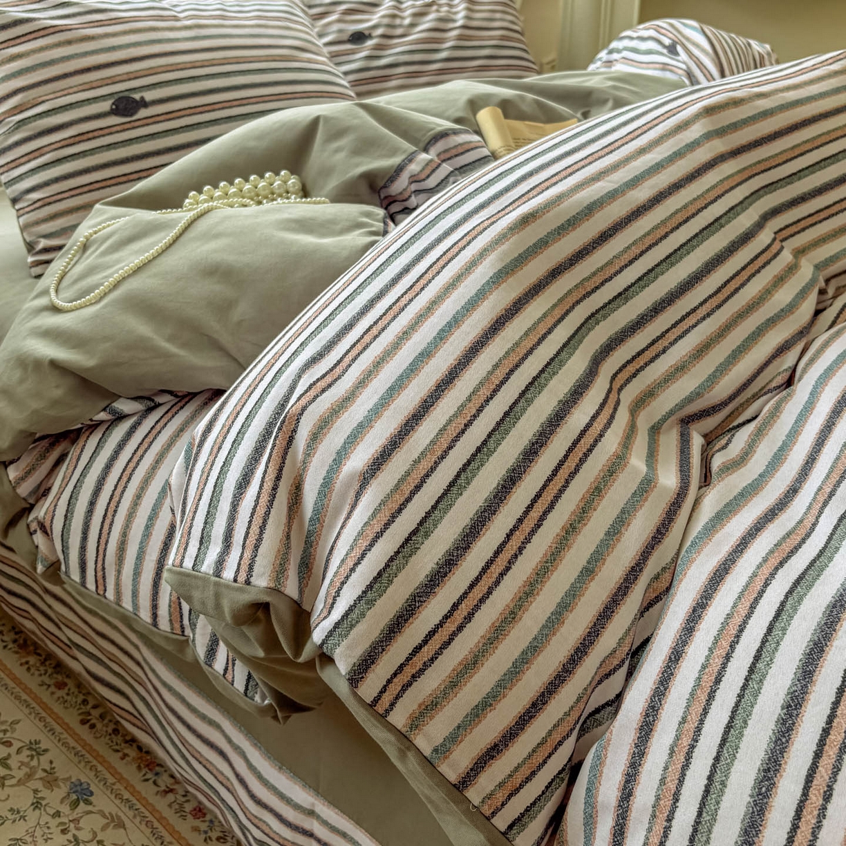 91家纺网 家纺一手货源 找家纺 田野 2025新款全棉13360加厚磨毛印花四件套 清游-绿