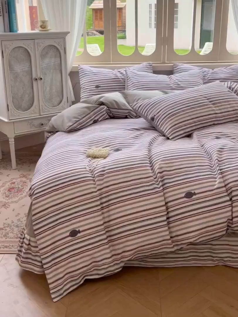 91家纺网 家纺一手货源 找家纺 田野 2025新款全棉13360加厚磨毛印花四件套 清游-绿