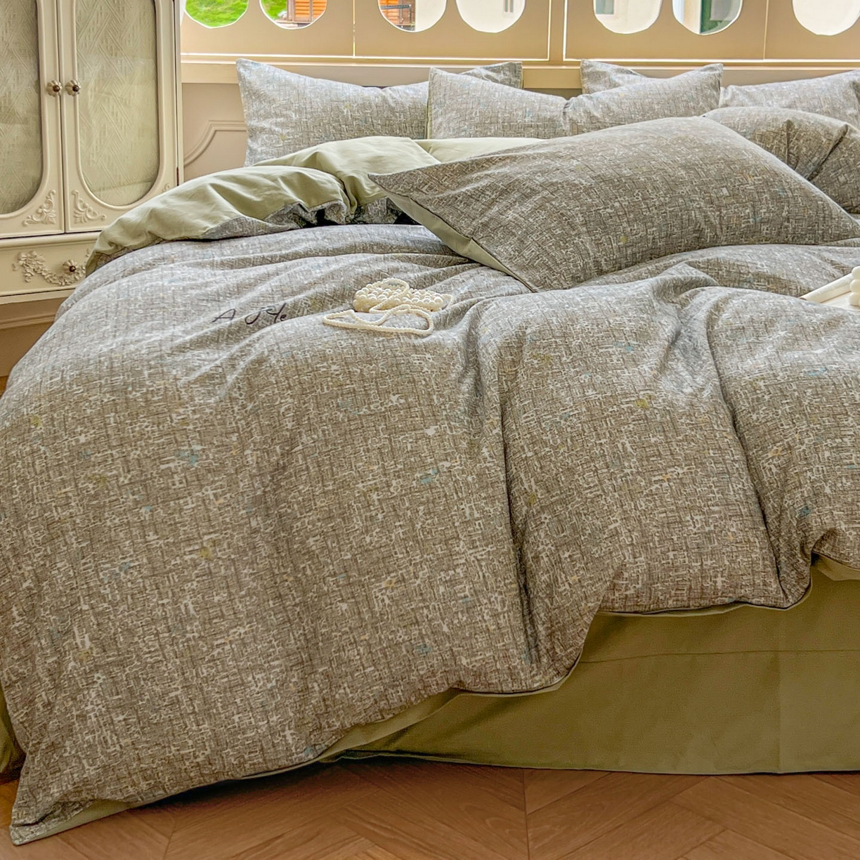 91家纺网 家纺一手货源 找家纺 田野 2025新款全棉13360加厚磨毛印花四件套 晴朗-绿